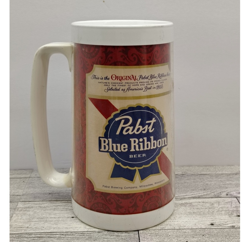 Pabst Blue Ribbon‎ Thermo-Serv Mug Vintage 70s Milwaukee Beer Barware Promo